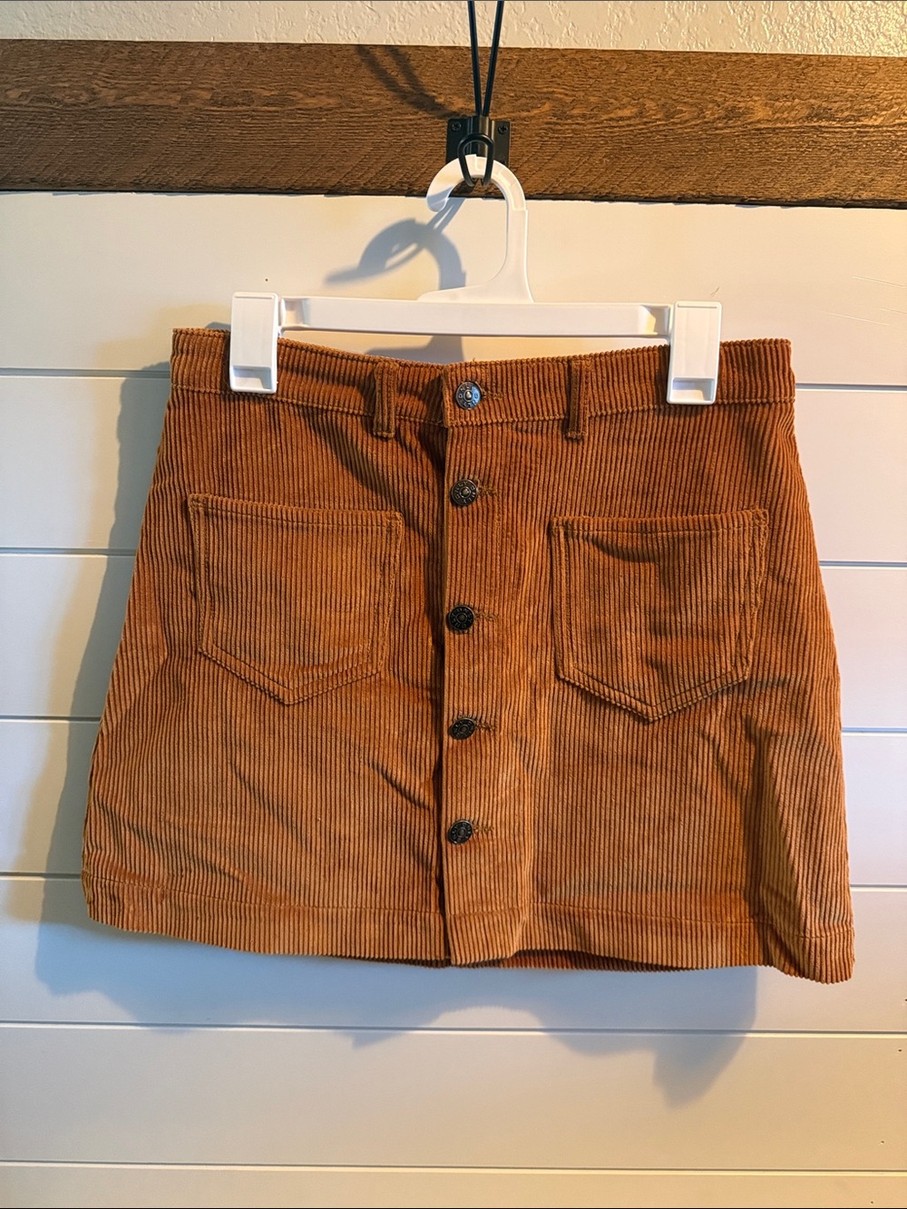 Corduroy Button-Front Mini Skirt in caramel
